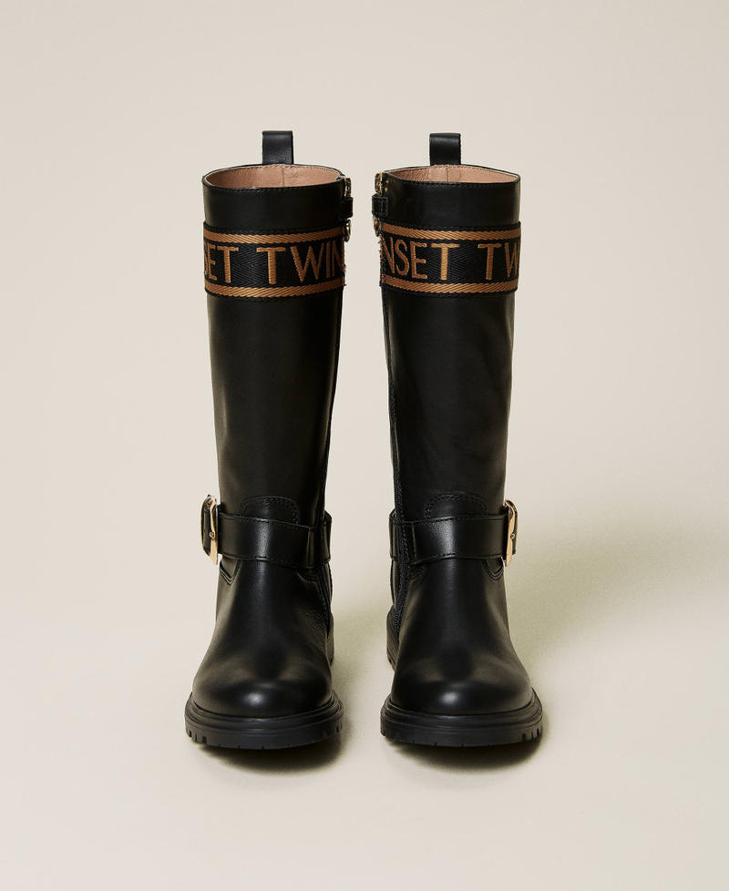 Stiefel aus Leder mit Logo Schwarz M&auml;dchen 212GCJ016-05