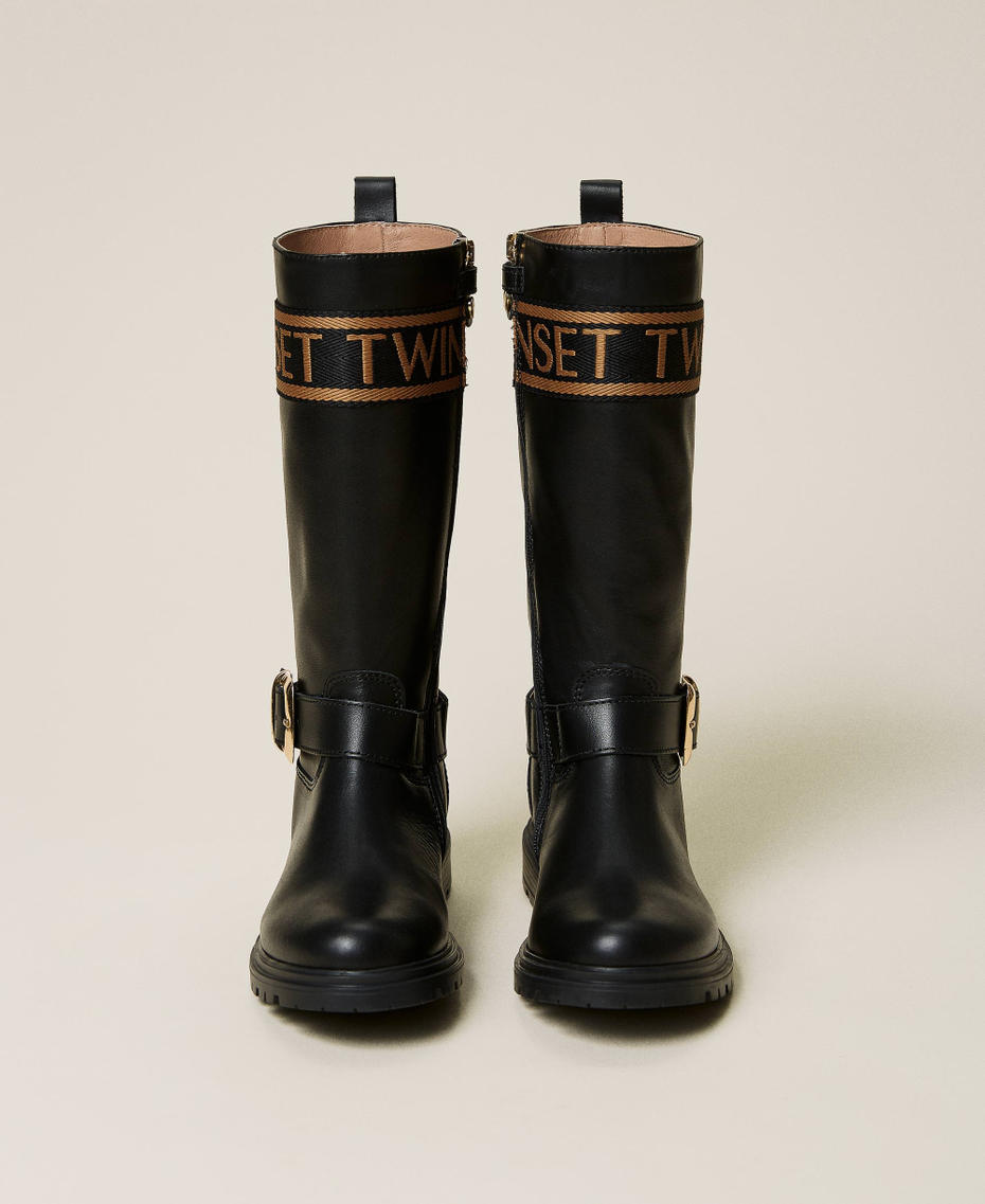 Stiefel aus Leder mit Logo Schwarz M&auml;dchen 212GCJ016-05
