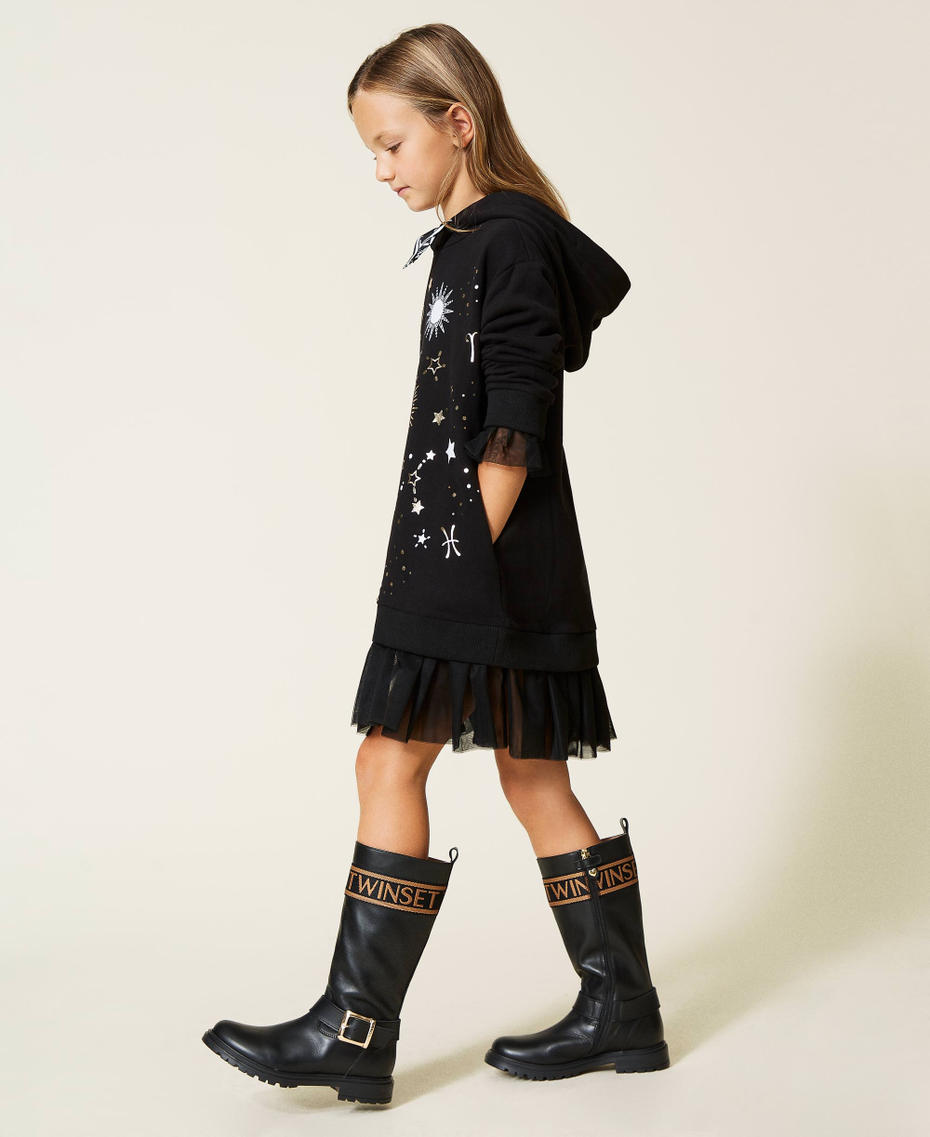 Leather boots with logo Black Girl 212GCJ016-0S