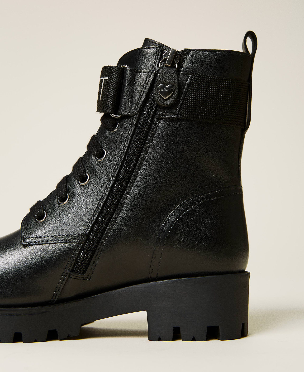 Leather combat boots with logo Black Girl 212GCJ022-02