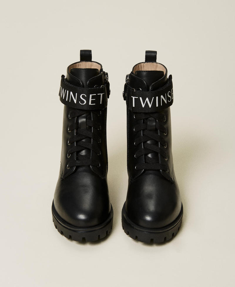 Leather combat boots with logo Black Girl 212GCJ022-05