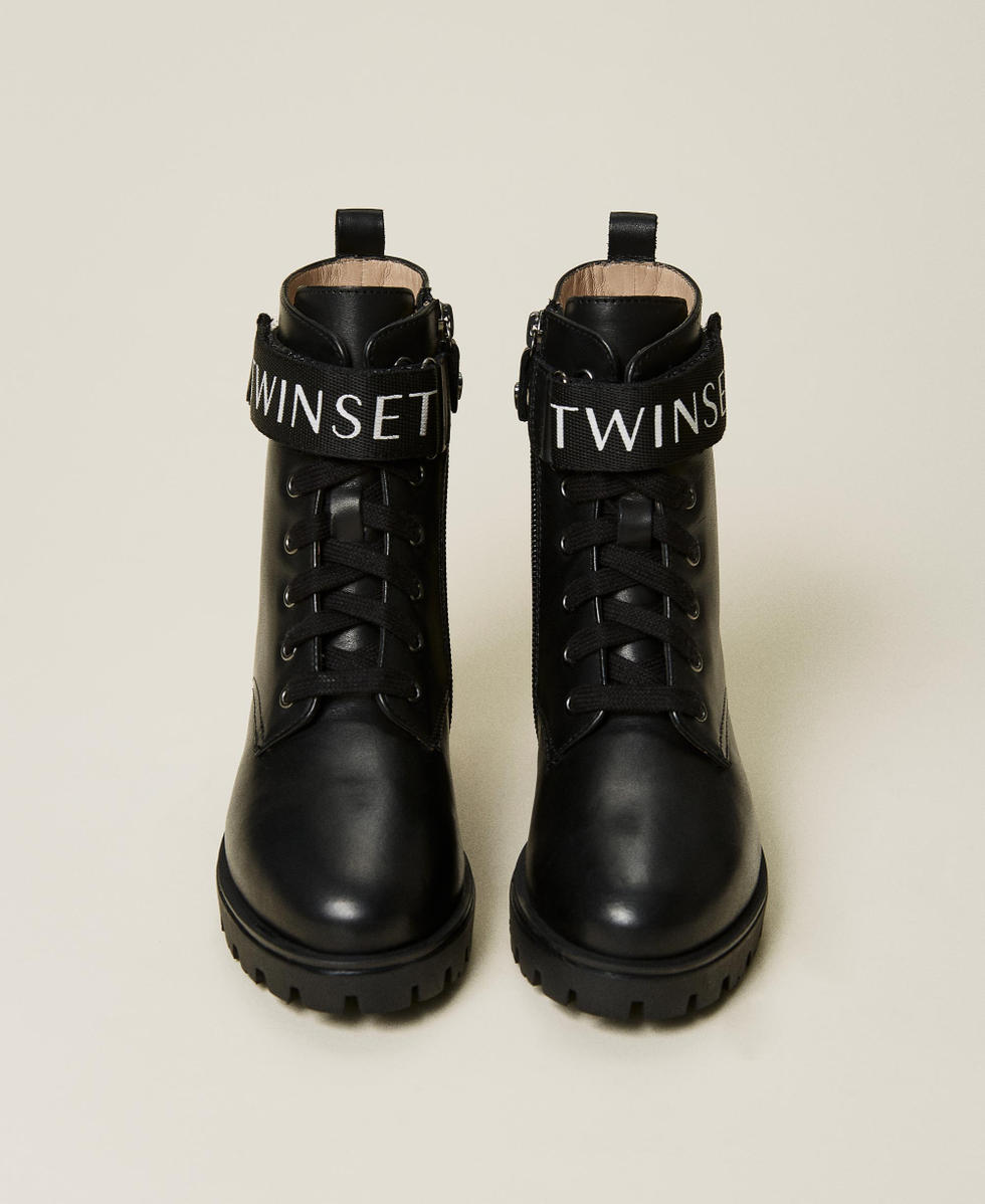 Leather combat boots with logo Black Girl 212GCJ022-05