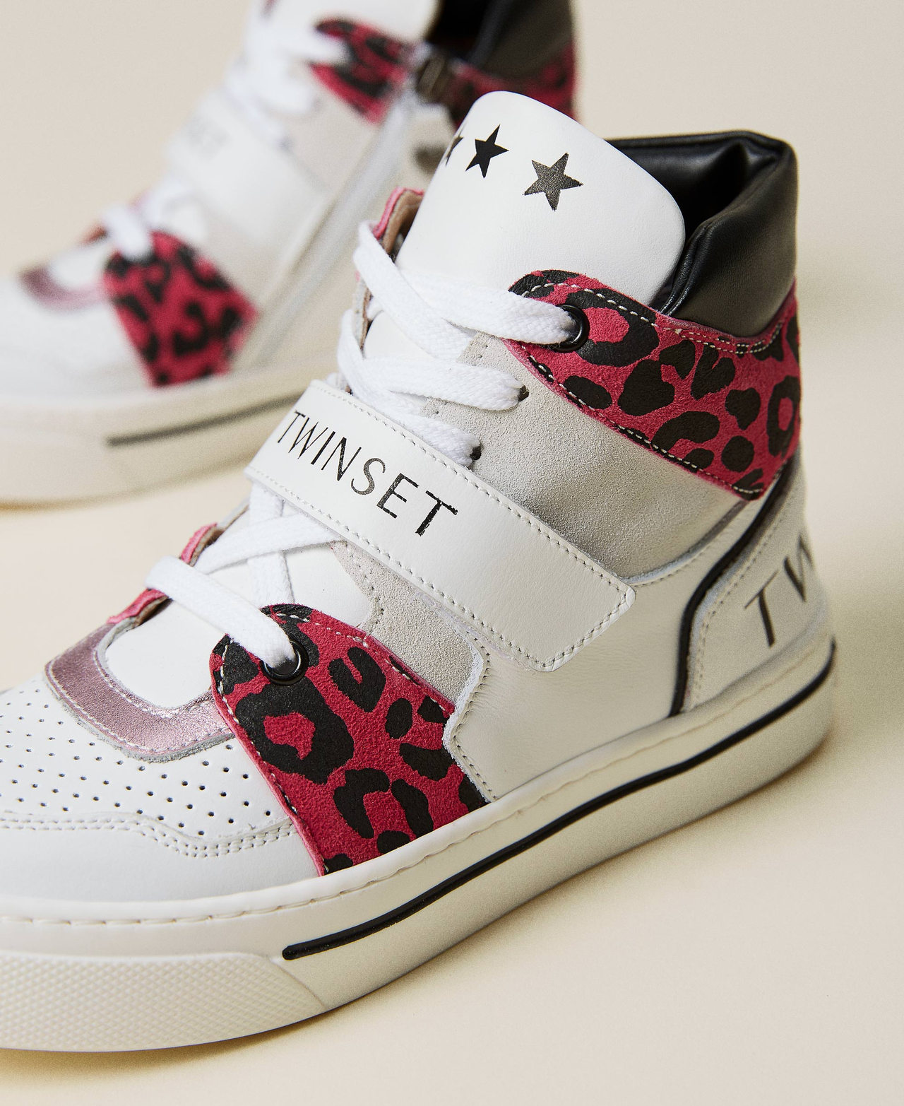 Leather trainers with animal print Girl White TWINSET Milano
