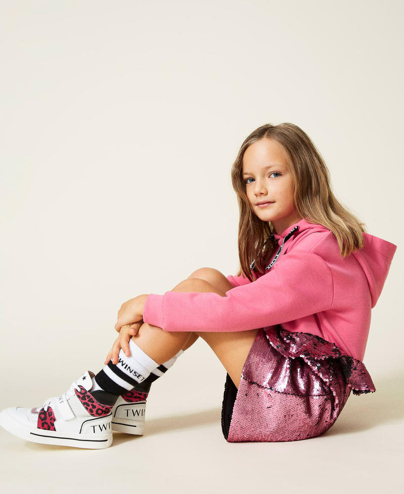 Leather trainers with animal print Two-tone White / Carmine Rose Leopard Spot Print Girl 212GCJ042-0S