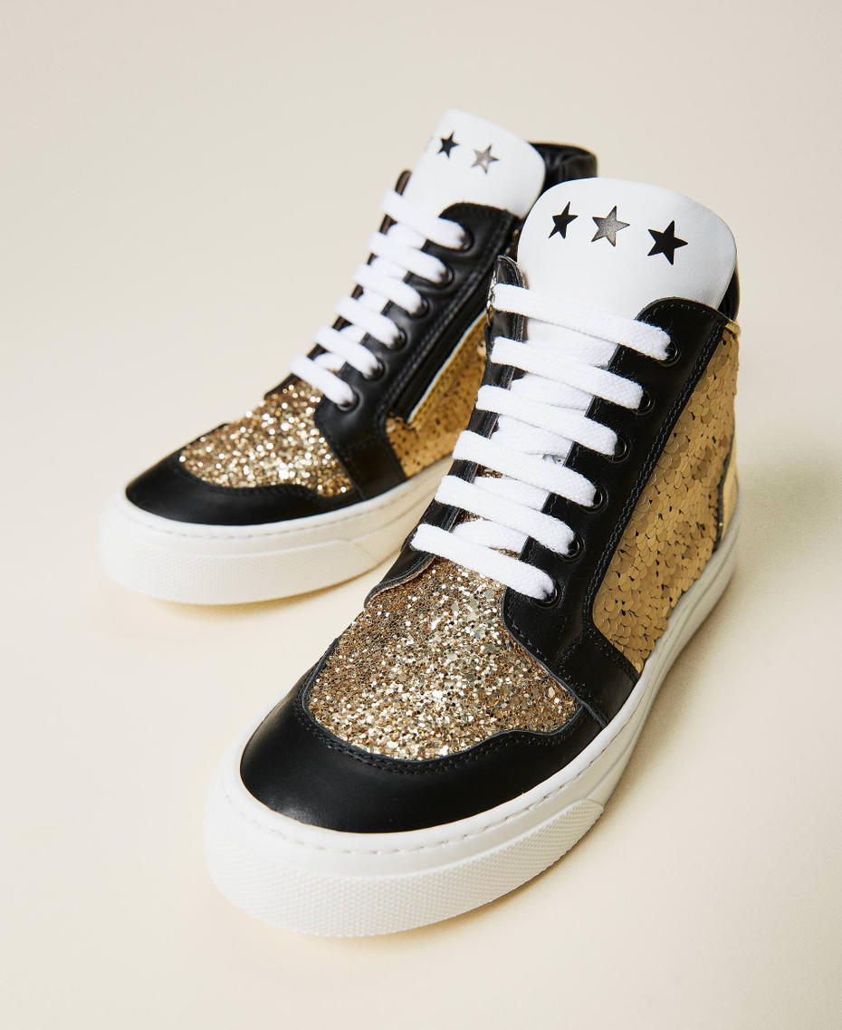 Leather trainers with sequins Gold Multicolour Girl 212GCJ044-01