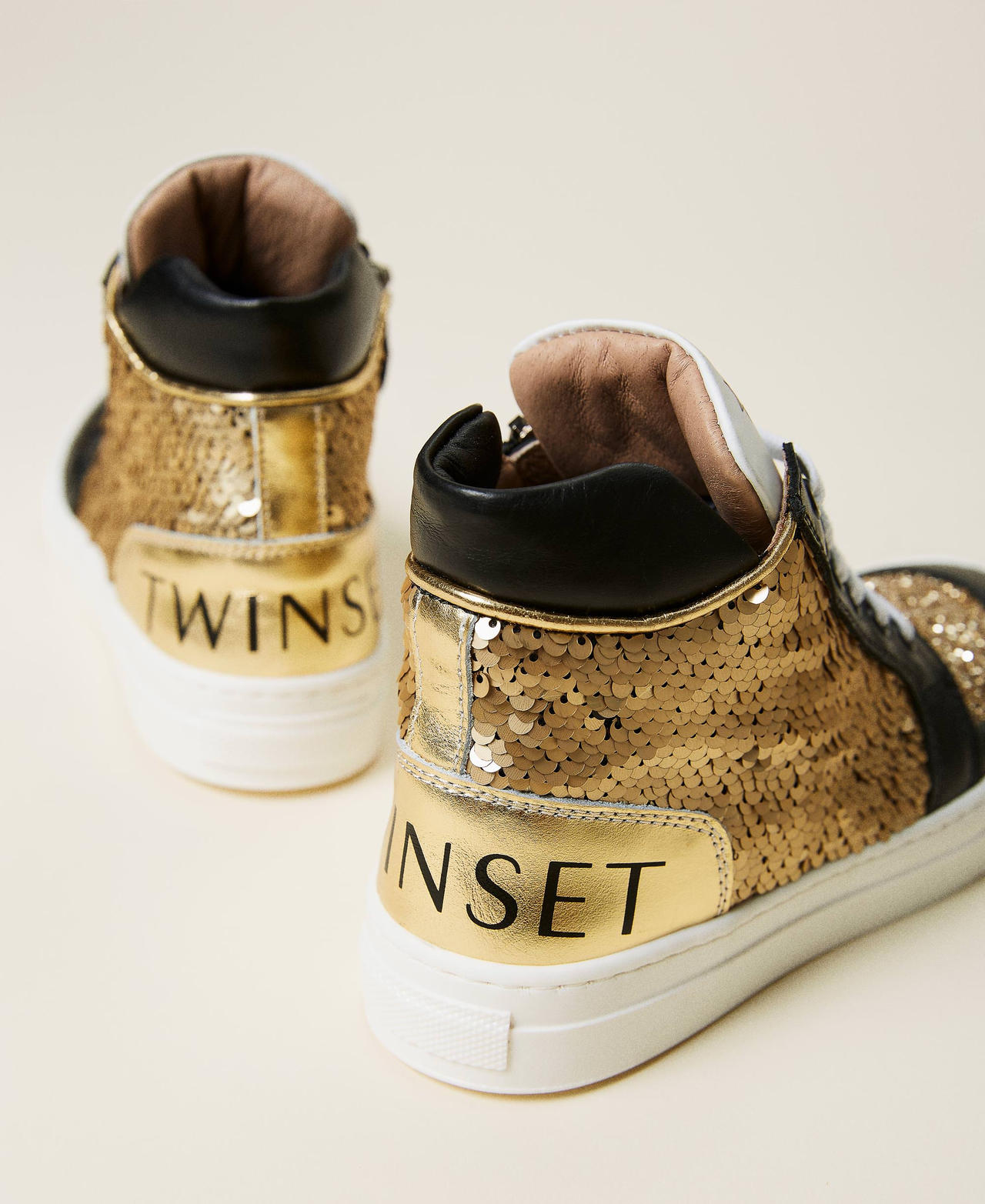 Leather trainers with sequins Gold Multicolour Girl 212GCJ044-02