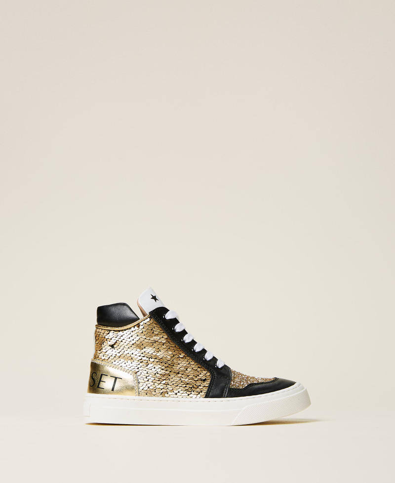 Leather trainers with sequins Gold Multicolour Girl 212GCJ044-03