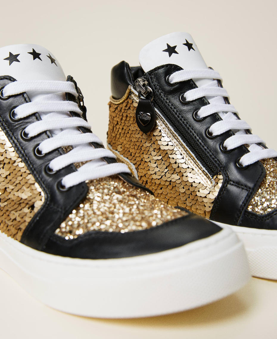 Leather trainers with sequins Gold Multicolour Girl 212GCJ044-04