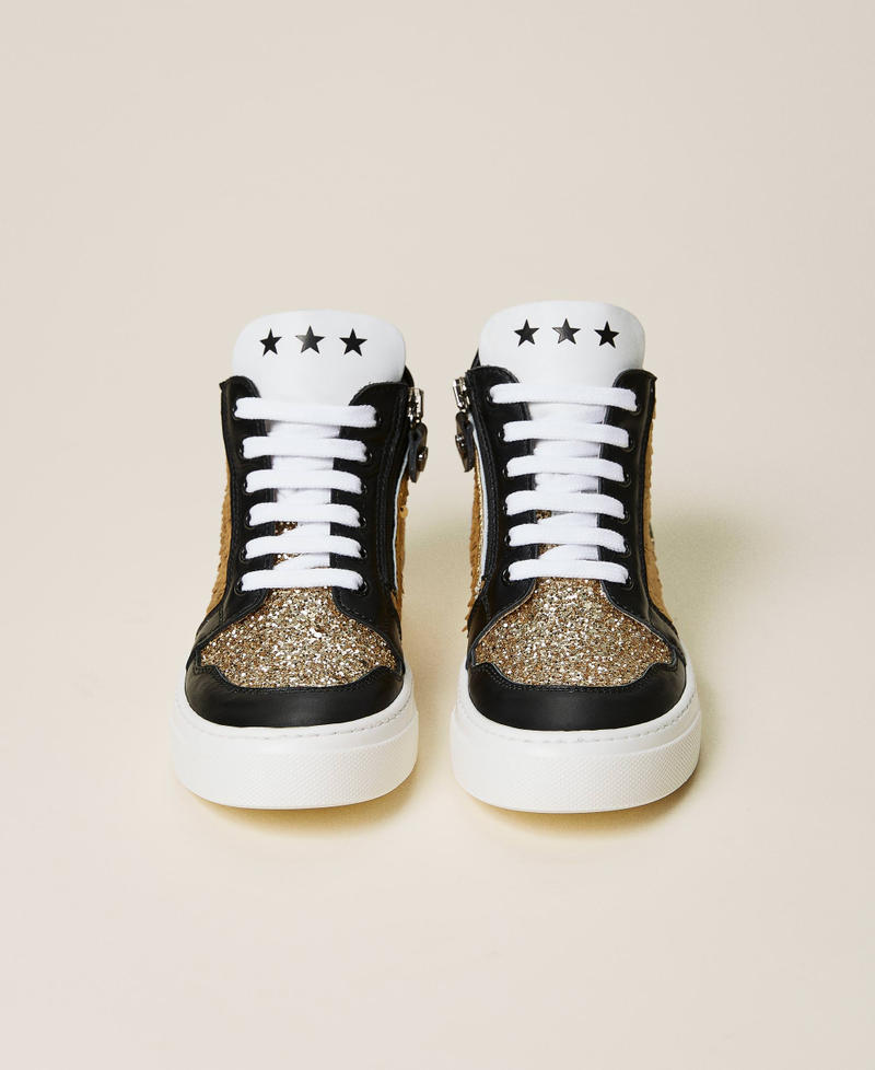 Leather trainers with sequins Gold Multicolour Girl 212GCJ044-05