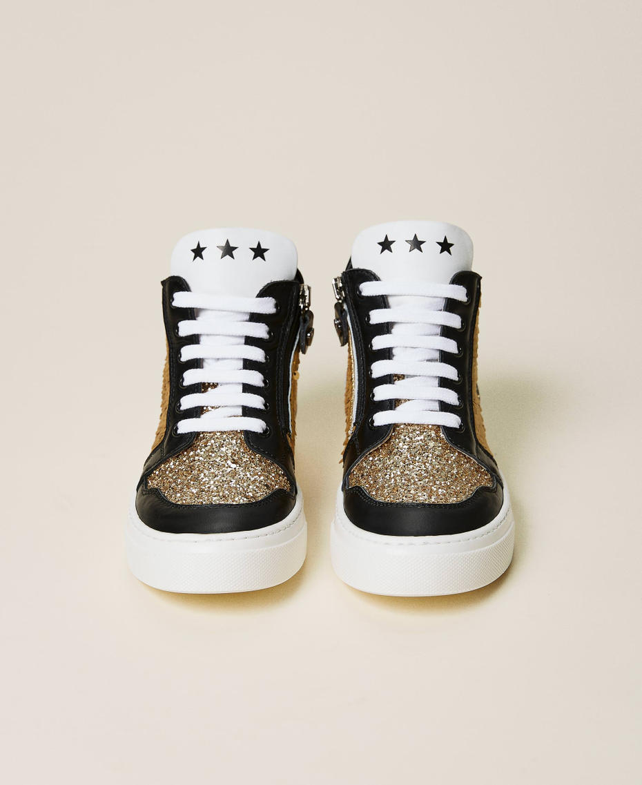 Leather trainers with sequins Gold Multicolour Girl 212GCJ044-05