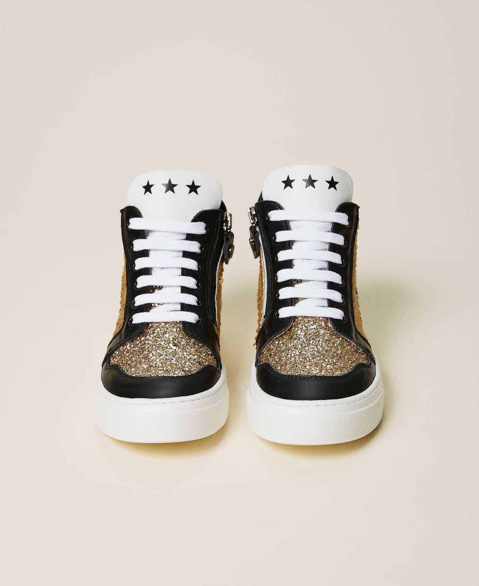 Sneakers in pelle con paillettes Bambina Oro TWINSET Milano