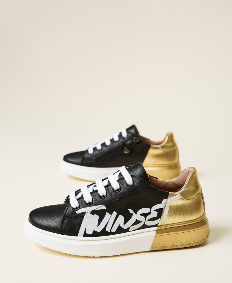 Sneakers bicolore con logo Bicolor Nero / Oro Bambina 212GCJ050-01