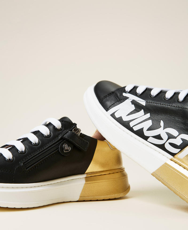 Sneakers de dos colores con logotipo Bicolor Negro / Oro Niña 212GCJ050-04