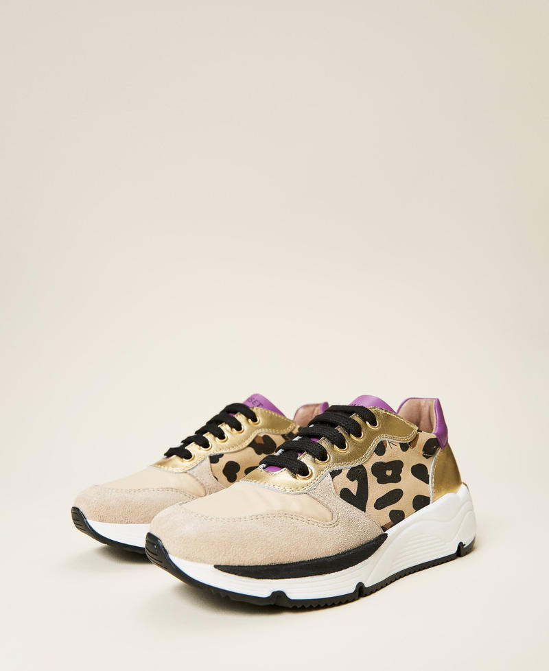 Zapatillas de running con estampado animal print Multicolor Oro / Estampado Maculado Mazapán / Wood Violet Niña 212GCJ090-01