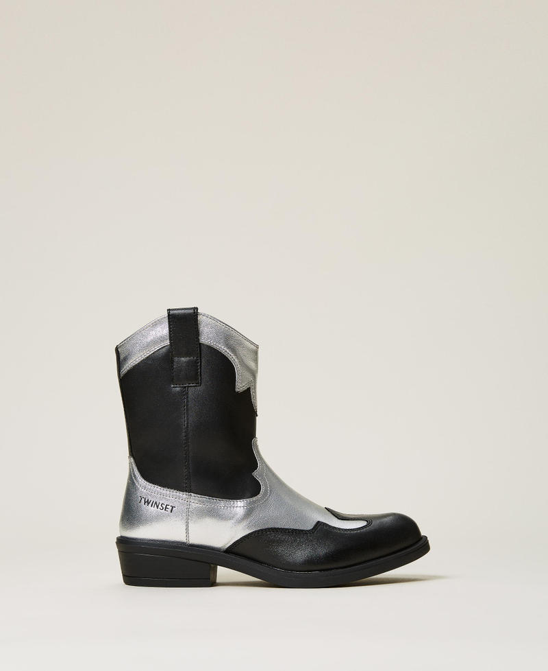 Leather Texas ankle boots Black / Silver Girl 212GCJ112-01