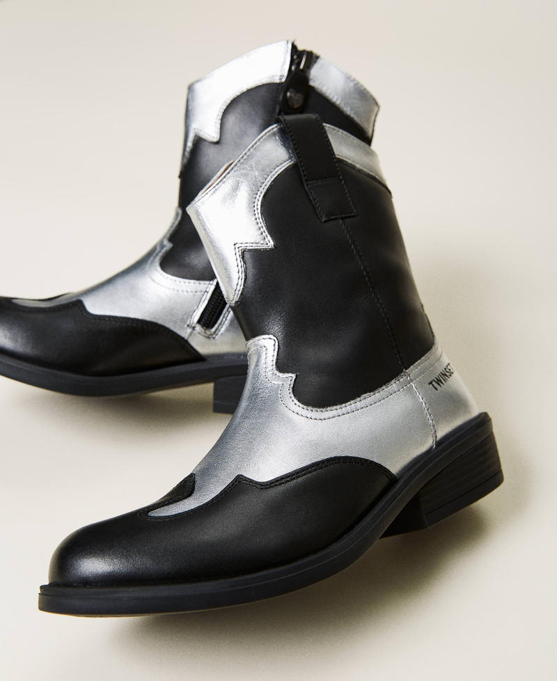 Leather Texas ankle boots Black / Silver Girl 212GCJ112-02