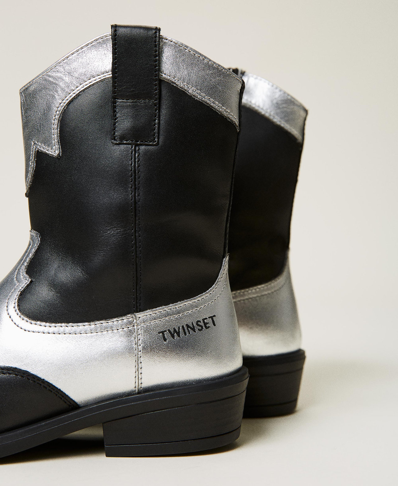 Leather Texas ankle boots Black / Silver Girl 212GCJ112-03