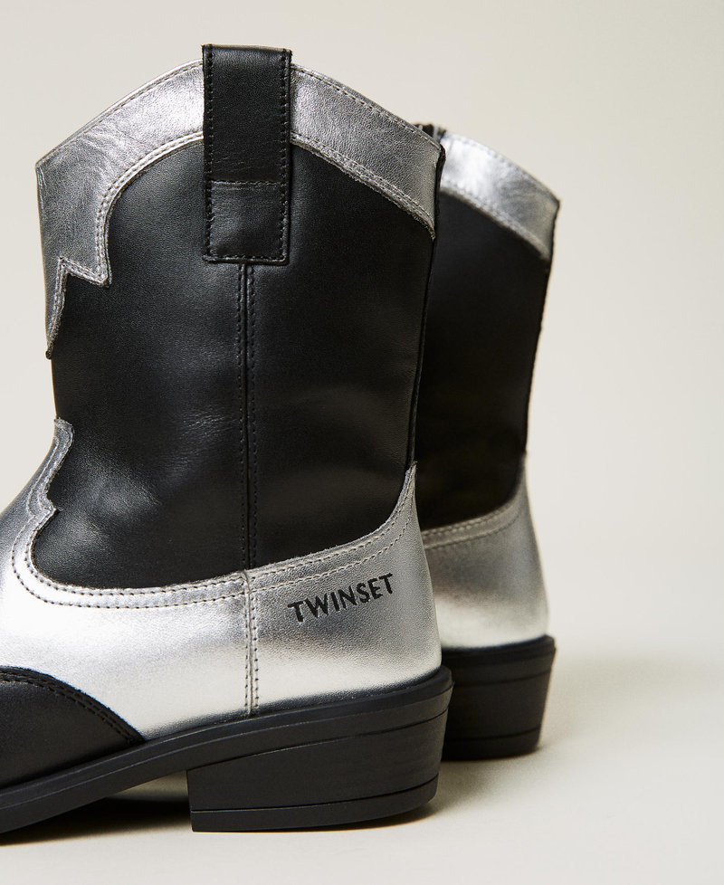 Leather Texas ankle boots Black / Silver Girl 212GCJ112-03