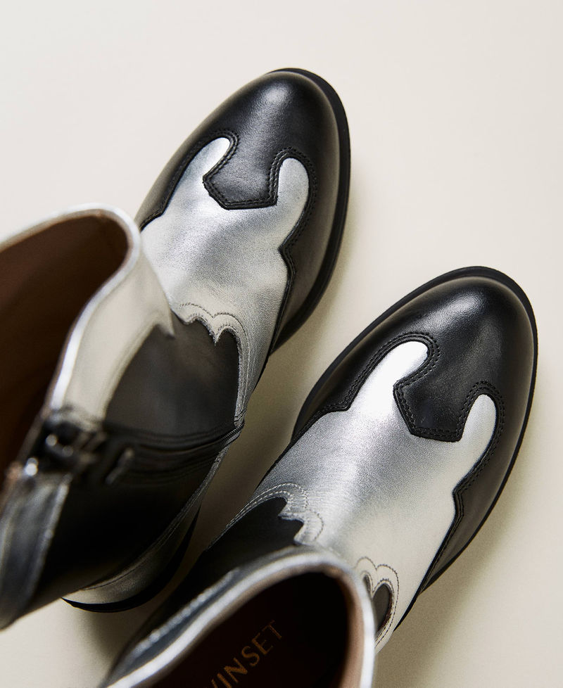 Leather Texas ankle boots Black / Silver Girl 212GCJ112-04