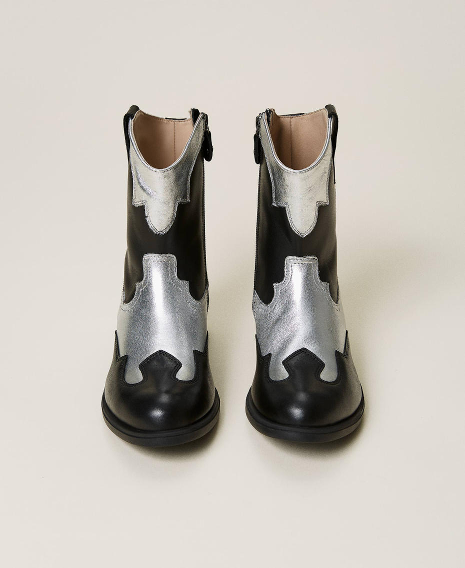 Leather Texas ankle boots Black / Silver Girl 212GCJ112-05