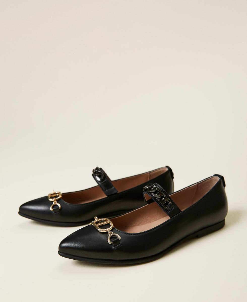 Ballerine in pelle con cinturino Bambina Nero TWINSET Milano