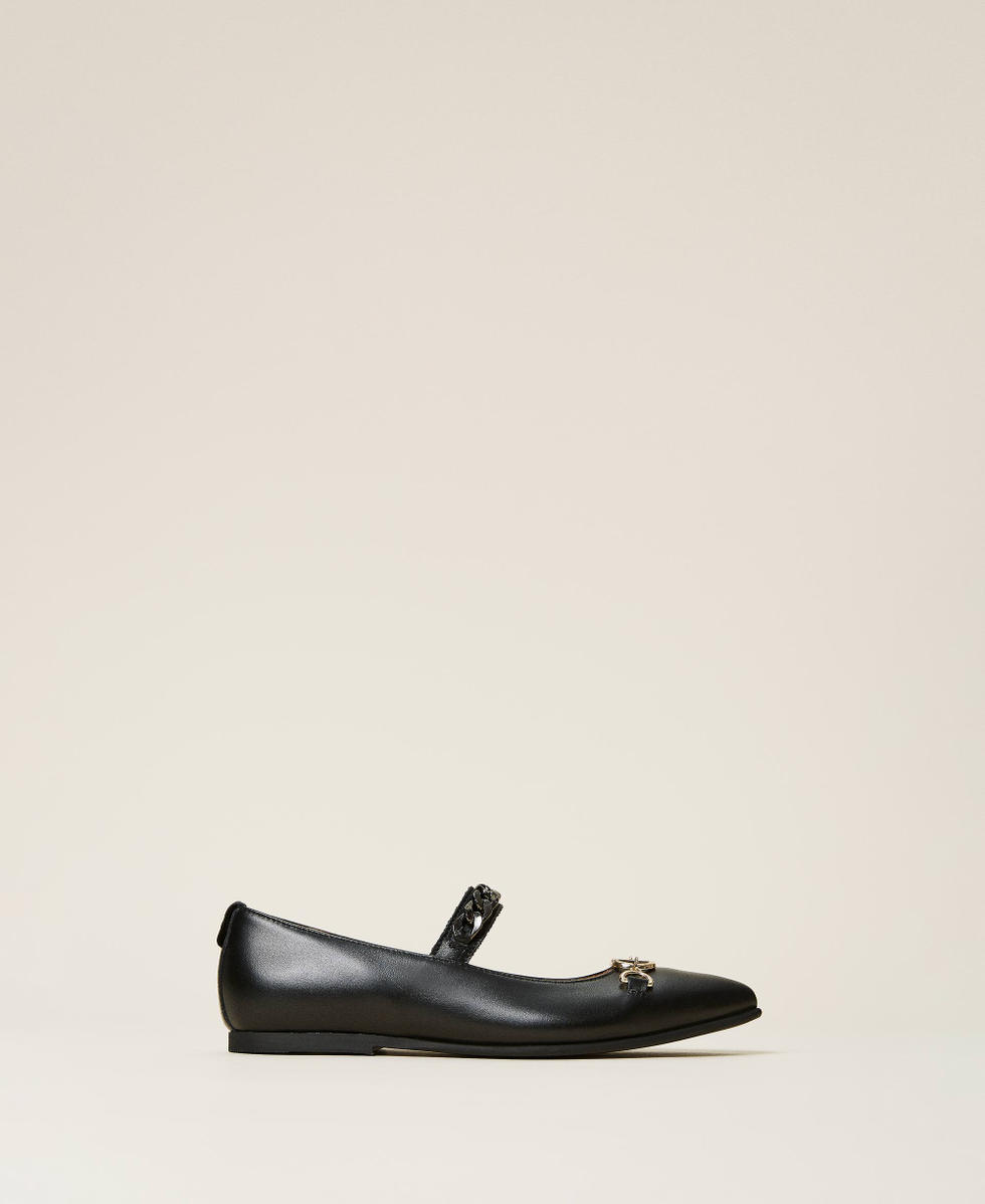 Leather ballerina shoes with strap Black Girl 212GCJ130-03