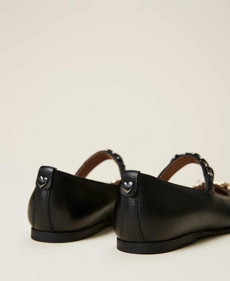 Leather ballerina shoes with strap Black Girl 212GCJ130-04