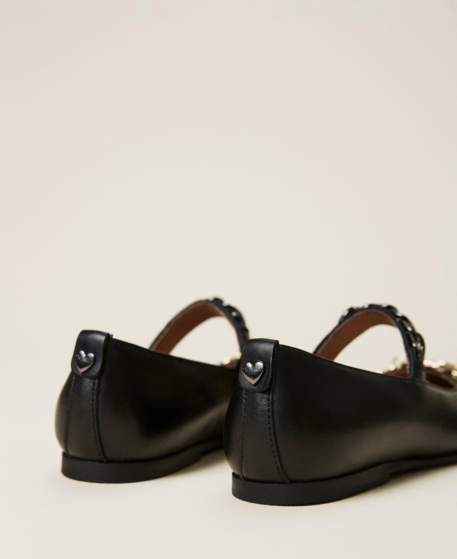 Leather ballerina shoes with strap Black Girl 212GCJ130-04