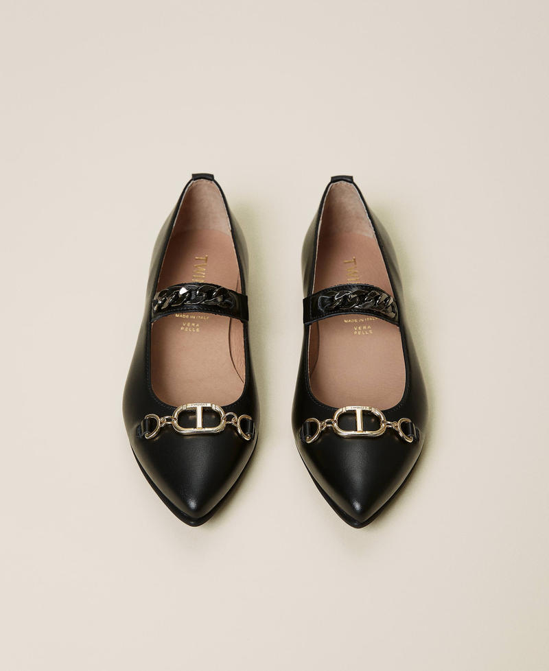 Leather ballerina shoes with strap Black Girl 212GCJ130-05