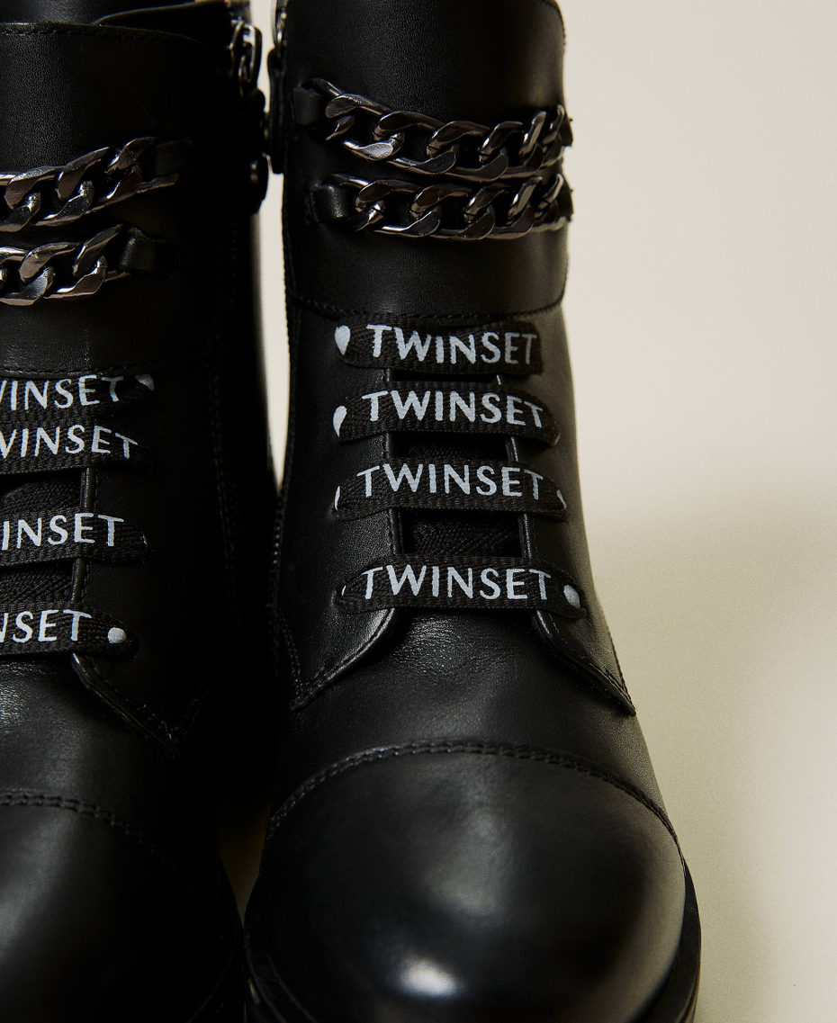 Leather combat boots with chains Black Girl 212GCJ132-05