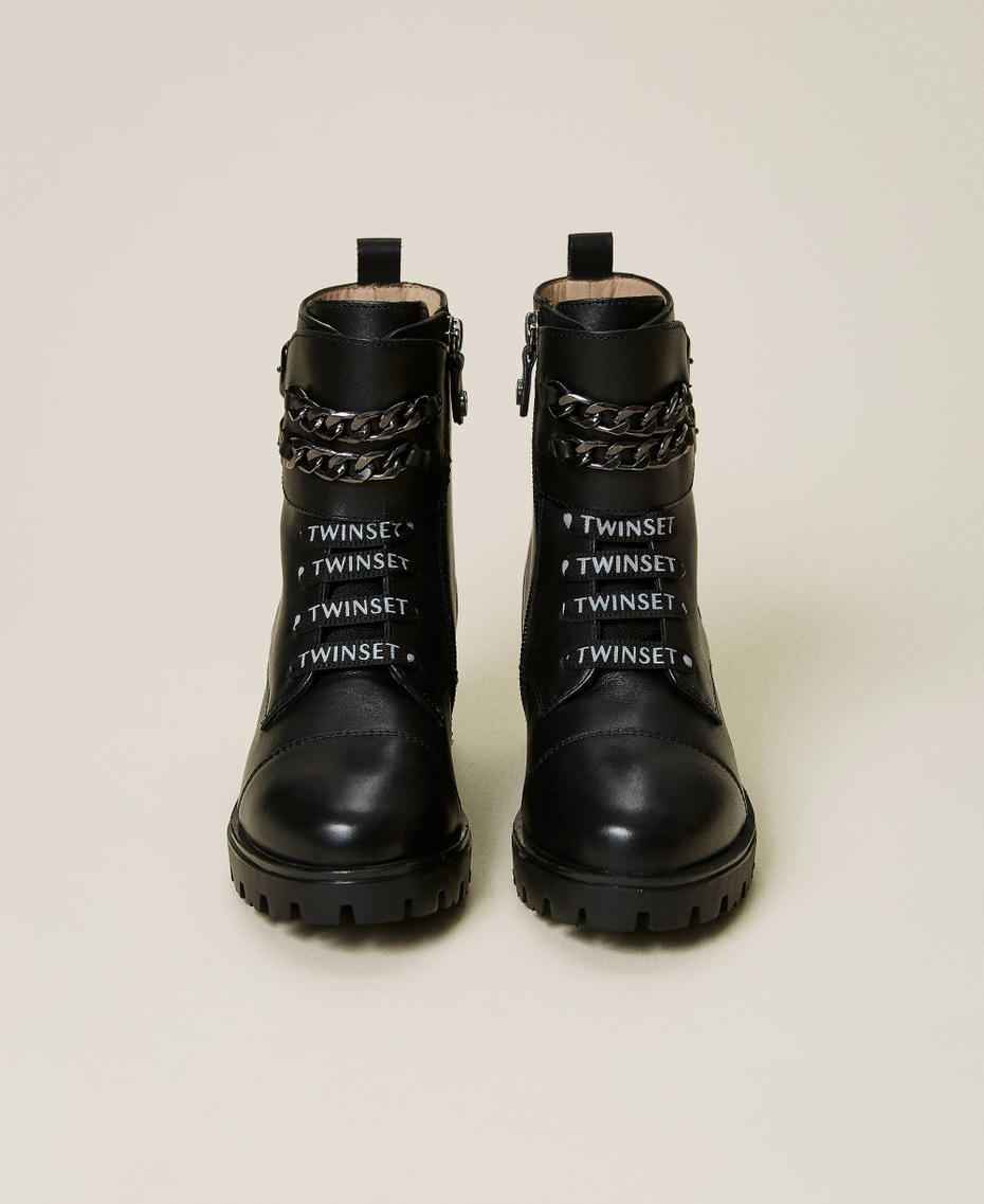 Leather combat boots with chains Black Girl 212GCJ132-06