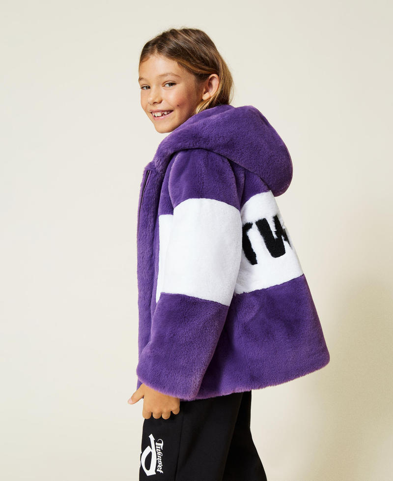 Two-tone coat with hood Wood Violet Girl 212GJ2101-01