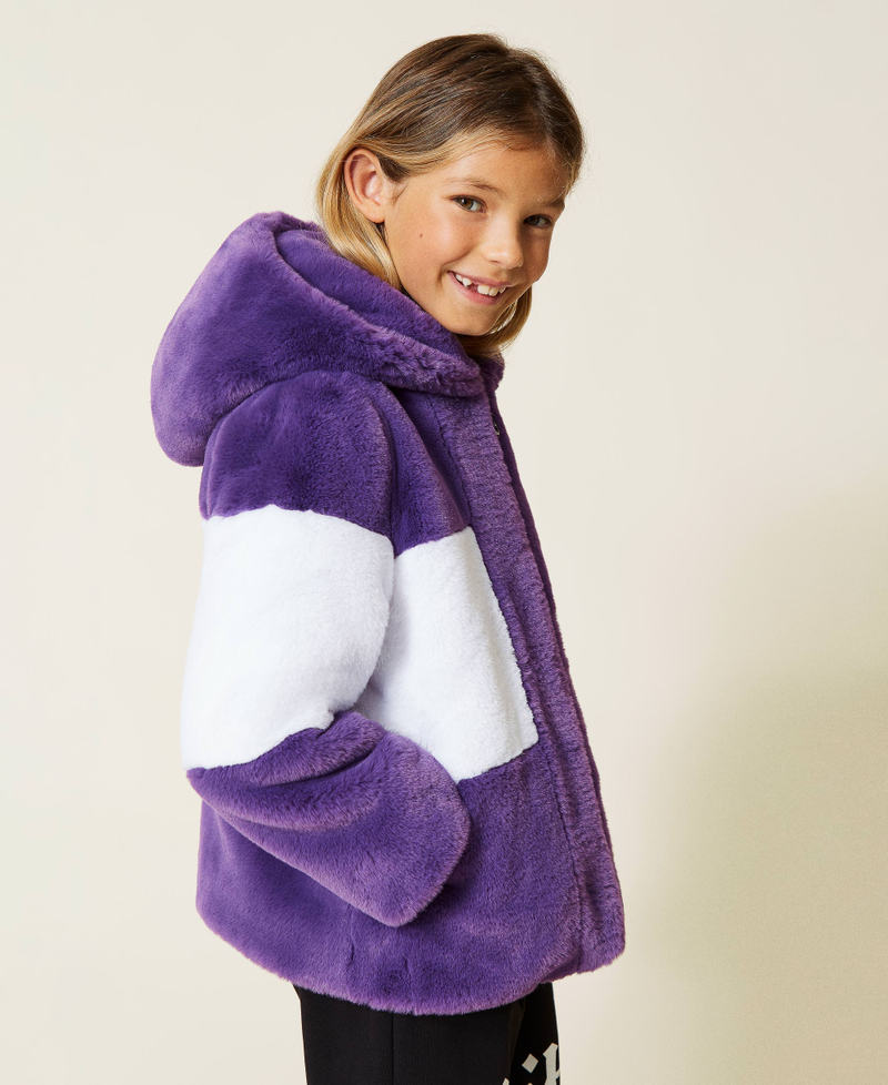 Two-tone coat with hood Wood Violet Girl 212GJ2101-03
