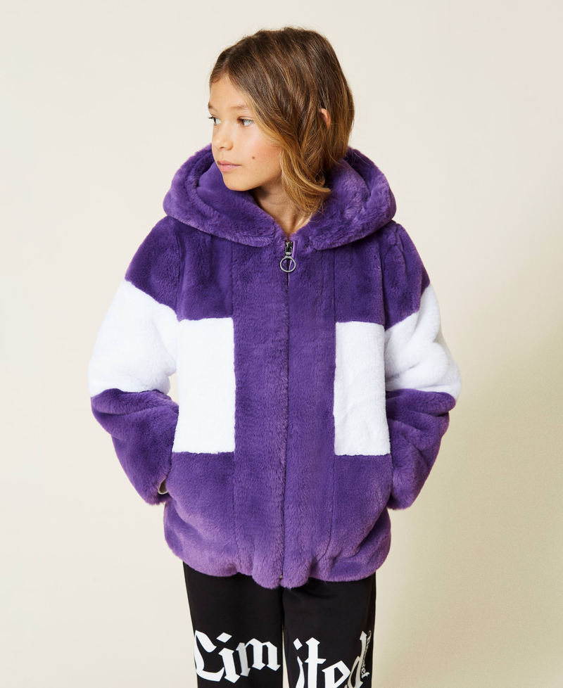 Two-tone coat with hood Wood Violet Girl 212GJ2101-05