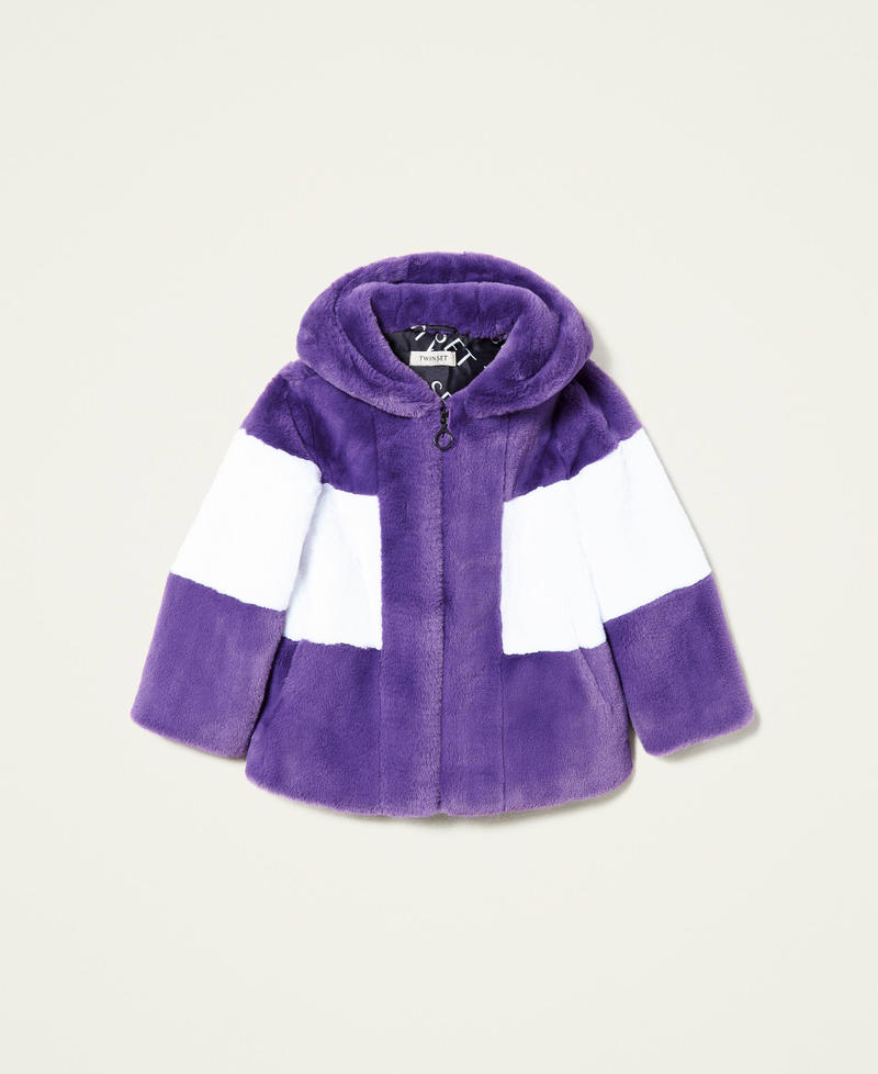 Двухцветное пальто с капюшоном Лесная Фиалка Девочка 212GJ2101-0S