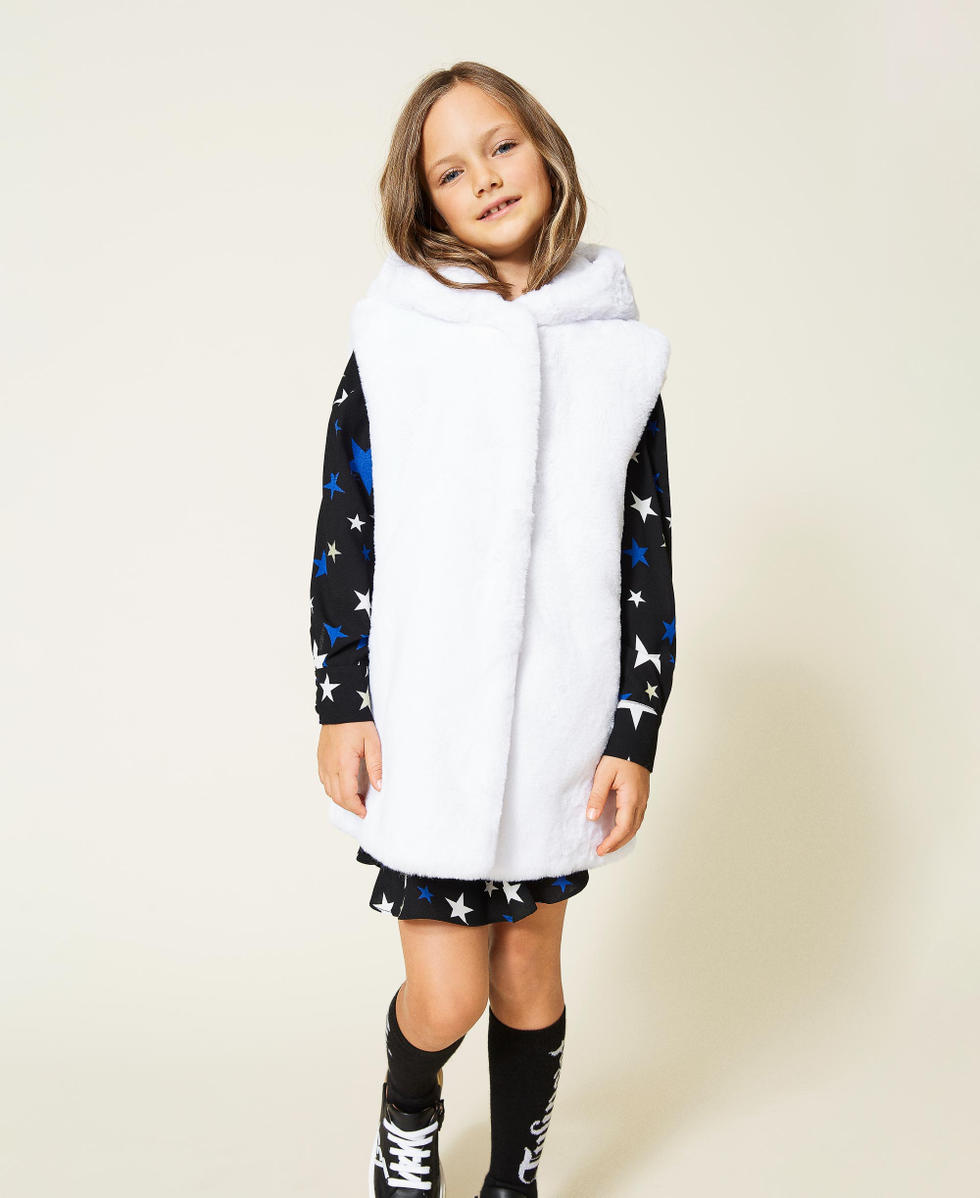 Long hooded gilet Girl White TWINSET Milano