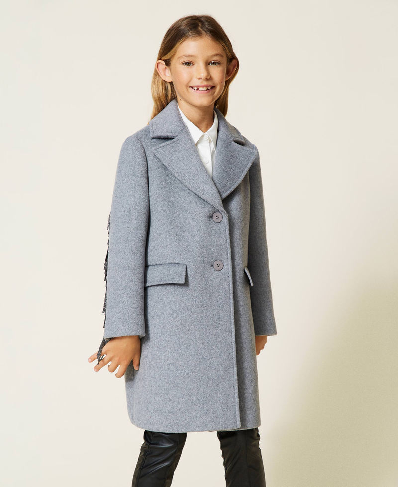 Wool cloth coat with fringes Light Gray Mélange Girl 212GJ2130-02