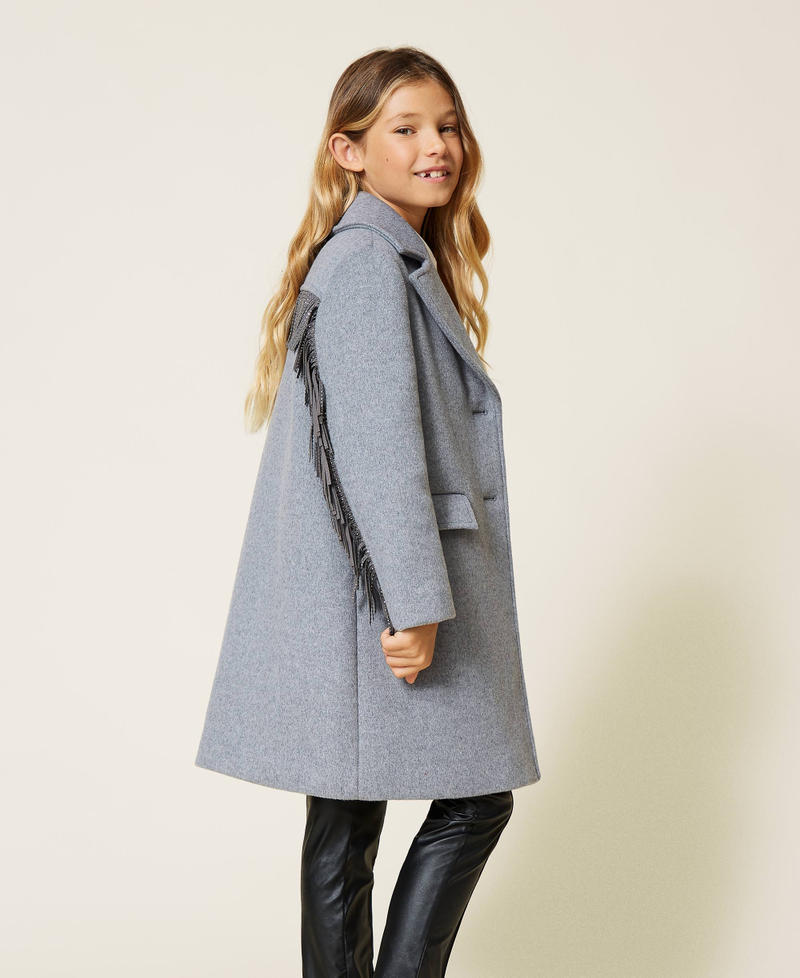 Wool cloth coat with fringes Light Gray Mélange Girl 212GJ2130-03
