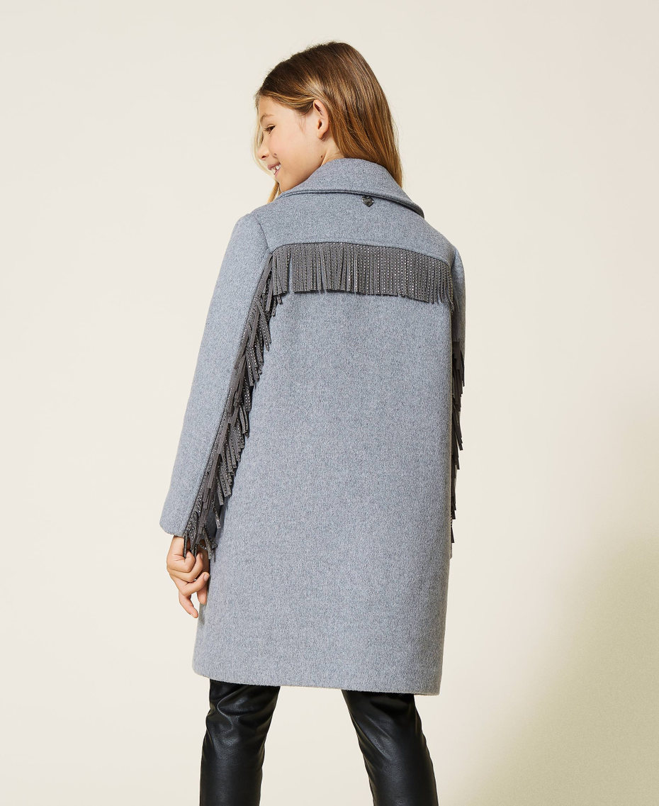 Wool cloth coat with fringes Light Gray Mélange Girl 212GJ2130-05