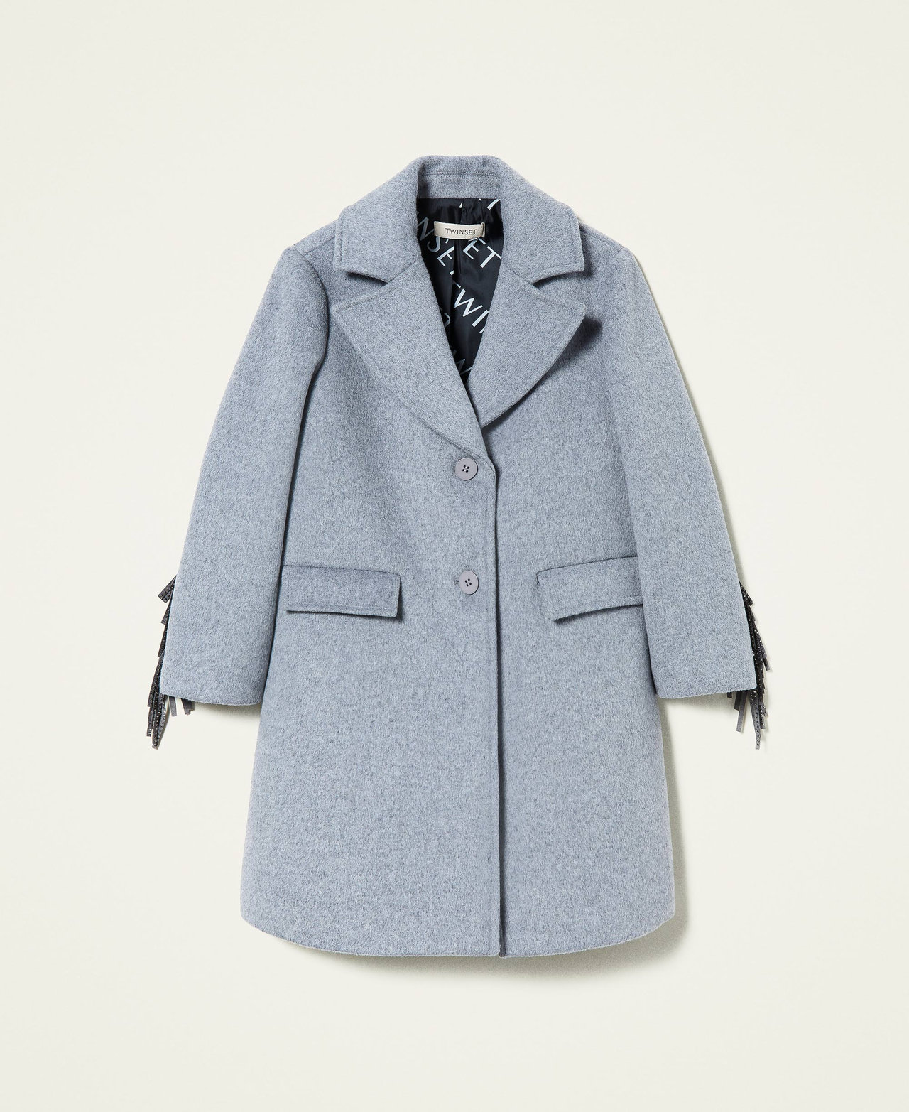 Wool cloth coat with fringes Light Gray Mélange Girl 212GJ2130-0S
