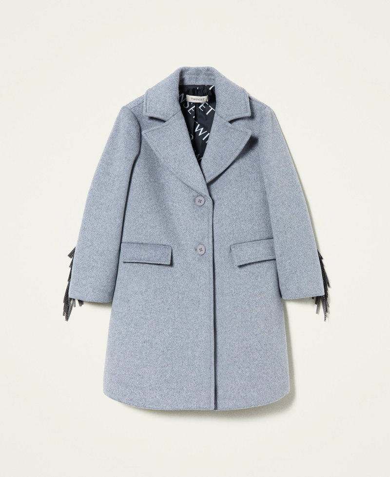 Wool cloth coat with fringes Girl, Grey | TWINSET Milano