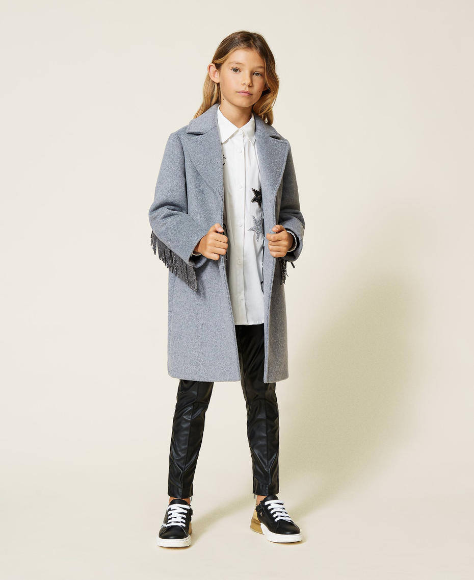 Wool cloth coat with fringes Light Gray Mélange Girl 212GJ2130-0T