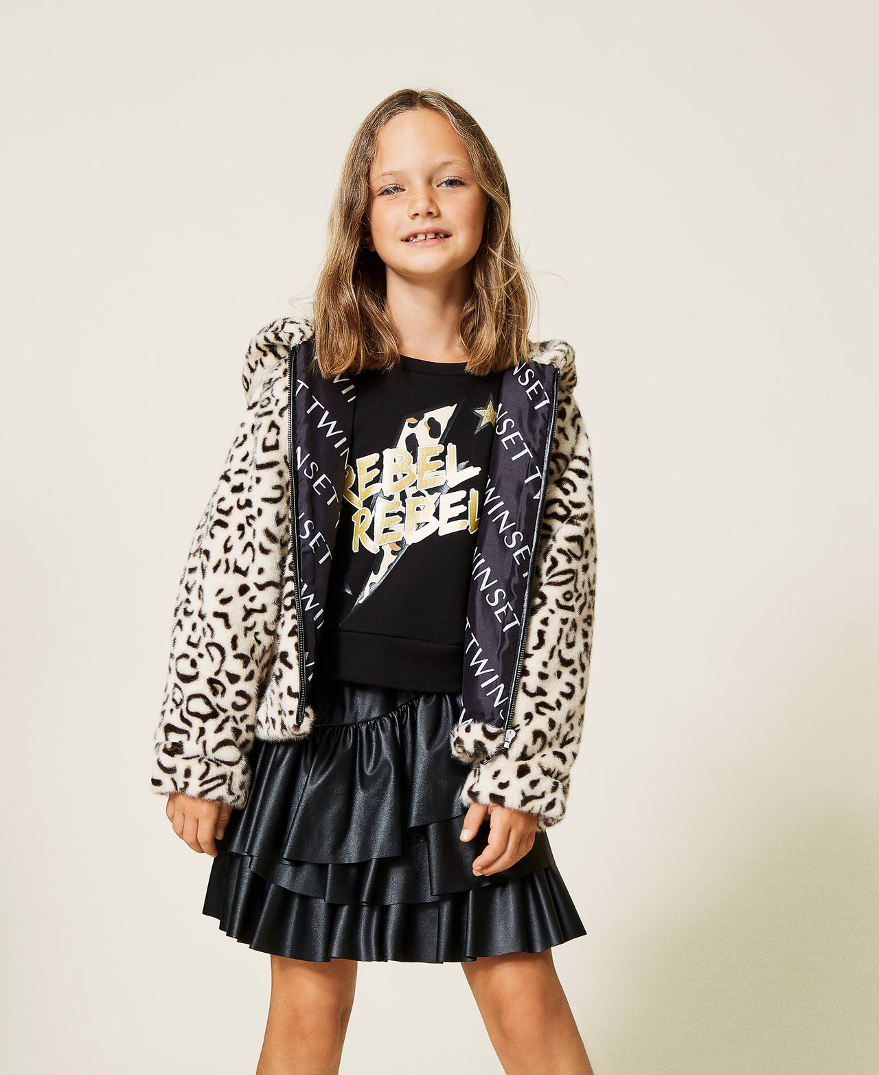 Cazadora b&oacute;mber con estampado animal print Estampado Animal Print Chantilly / Negro Ni&ntilde;a 212GJ2150-02