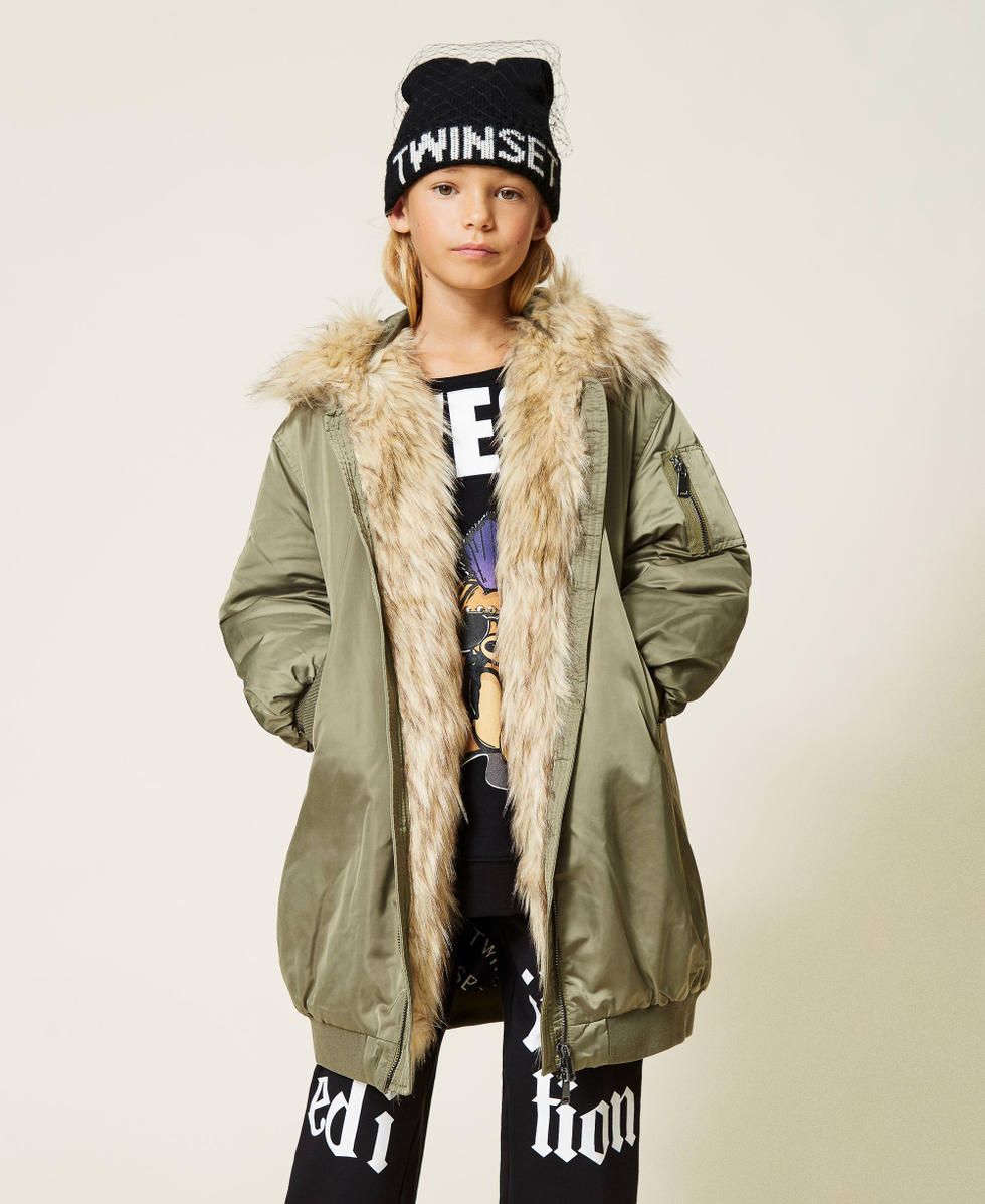 Green bomber jacket with fur hood hotsell