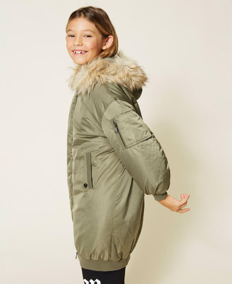 Long hooded bomber jacket Girl, Green | TWINSET Milano