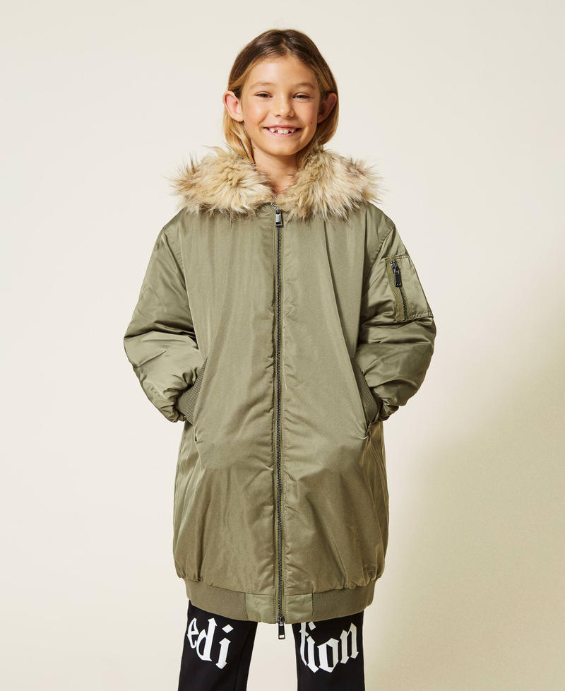 Long hooded bomber jacket Tundra Green Girl 212GJ2180-03