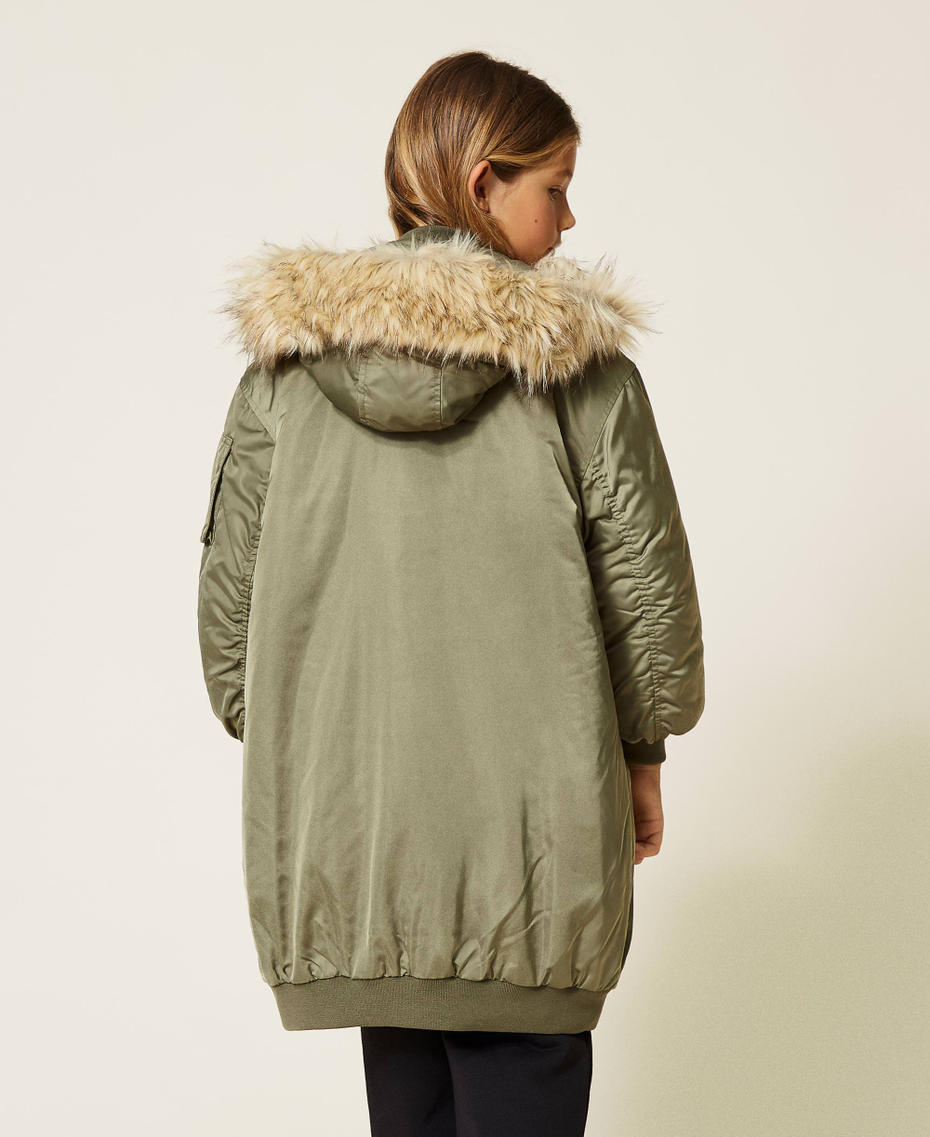 Long hooded bomber jacket Tundra Green Girl 212GJ2180-04