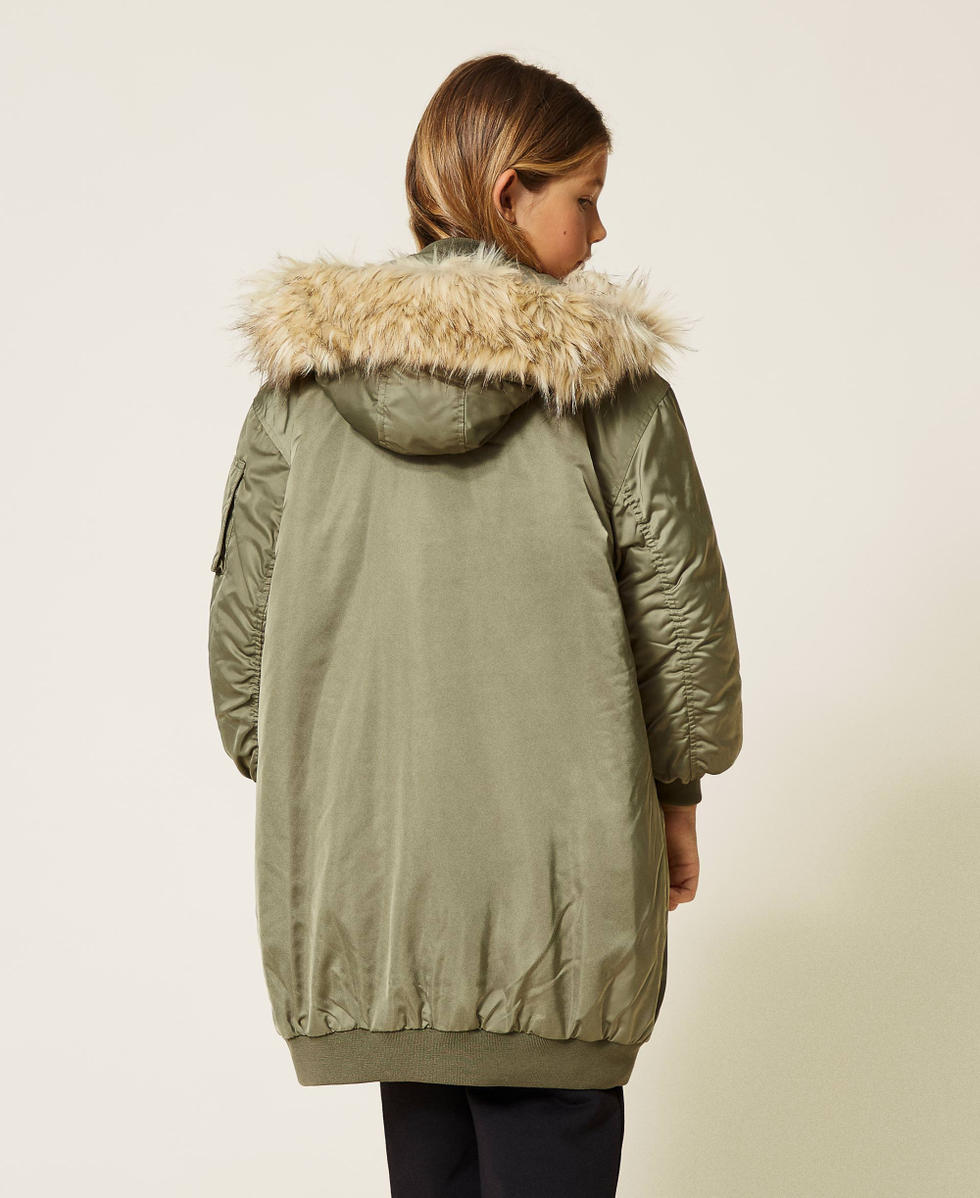 Green bomber jacket with fur outlet hood