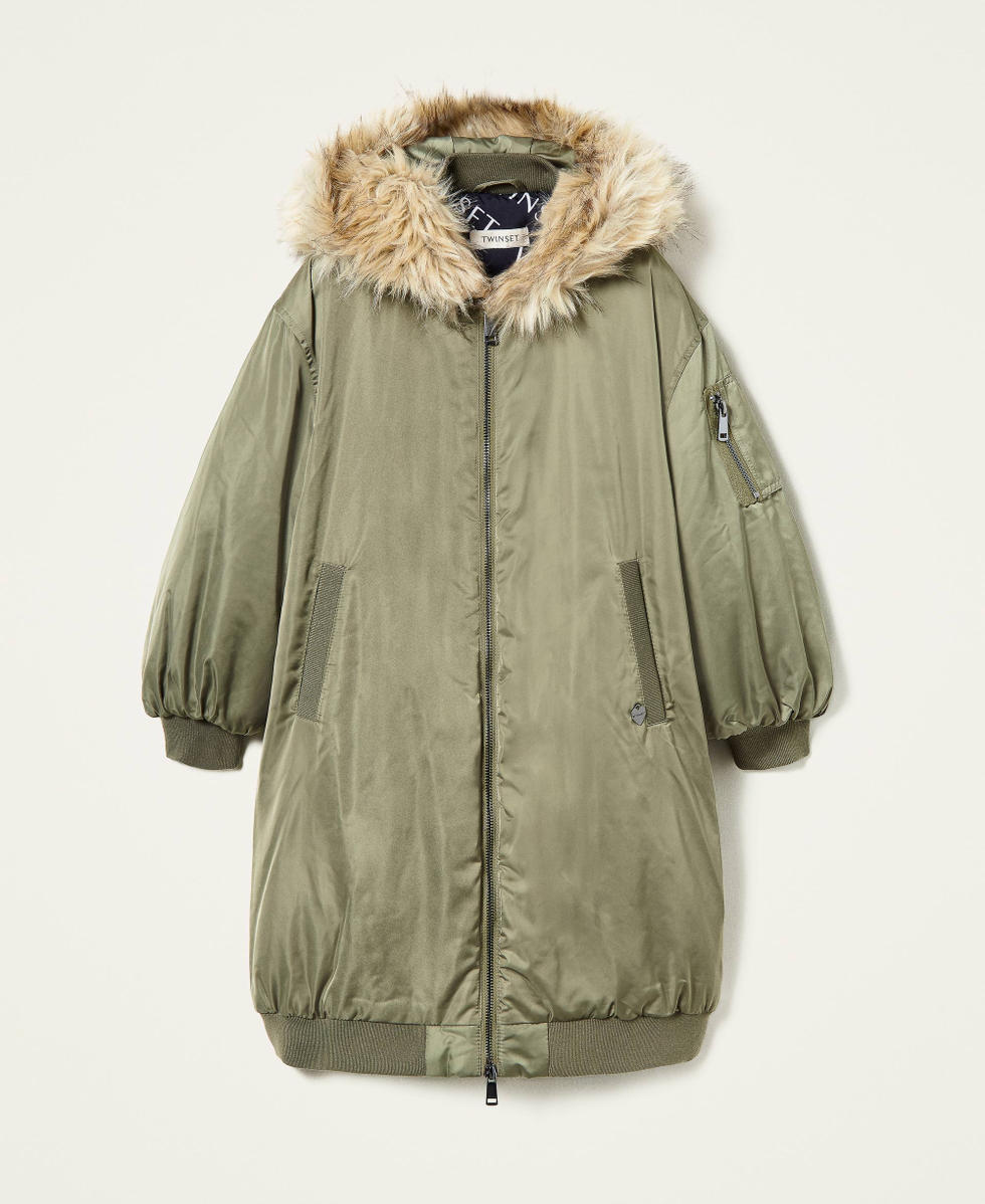Long bomber jacket with hood top