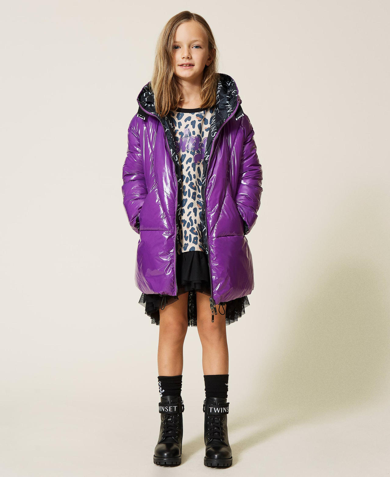 Doudoune longue r&eacute;versible Wood Violet Fille 212GJ2241-02